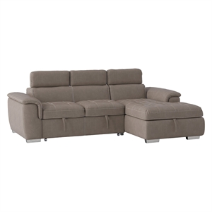 Pemberly Row Microfiber Sectional with Pull-Out Bed and Storage in Taupe