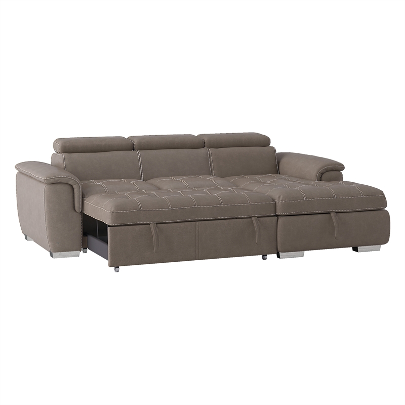 Pemberly Row Microfiber Sectional with Pull-Out Bed and Storage in Taupe