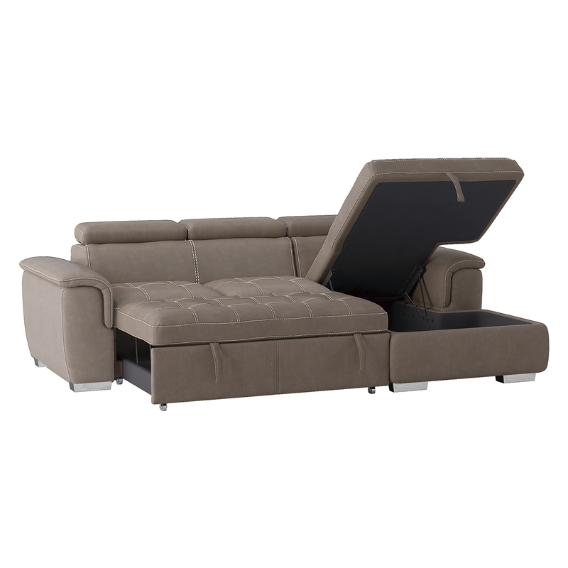 Pemberly Row Microfiber Sectional with Pull-Out Bed and Storage in Taupe