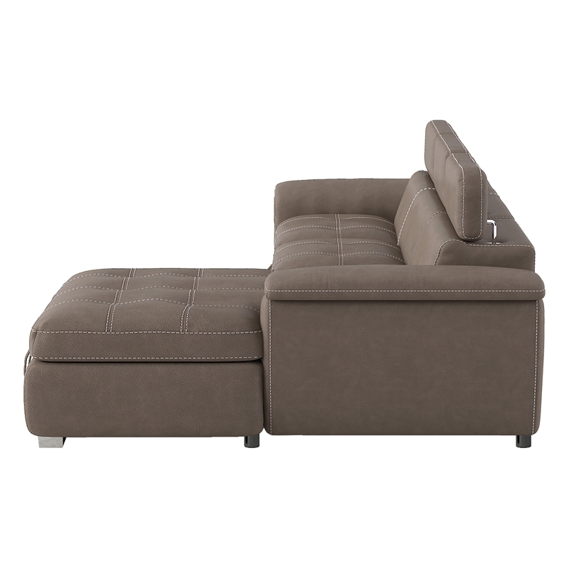 Pemberly Row Microfiber Sectional with Pull-Out Bed and Storage in Taupe