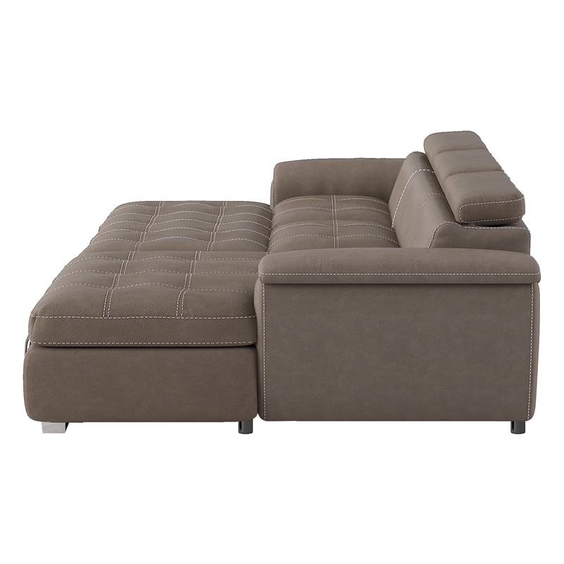 Pemberly Row Microfiber Sectional with Pull-Out Bed and Storage in Taupe