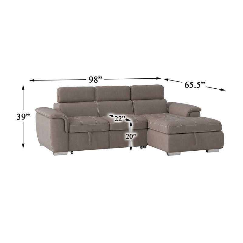 Pemberly Row Microfiber Sectional with Pull-Out Bed and Storage in Taupe