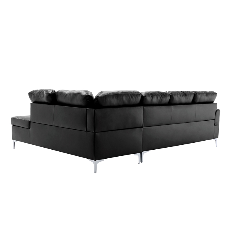 Pemberly Row Faux Leather Tufted Sectional with Chaise in Black