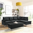 Pemberly Row Faux Leather Tufted Sectional with Chaise in Black
