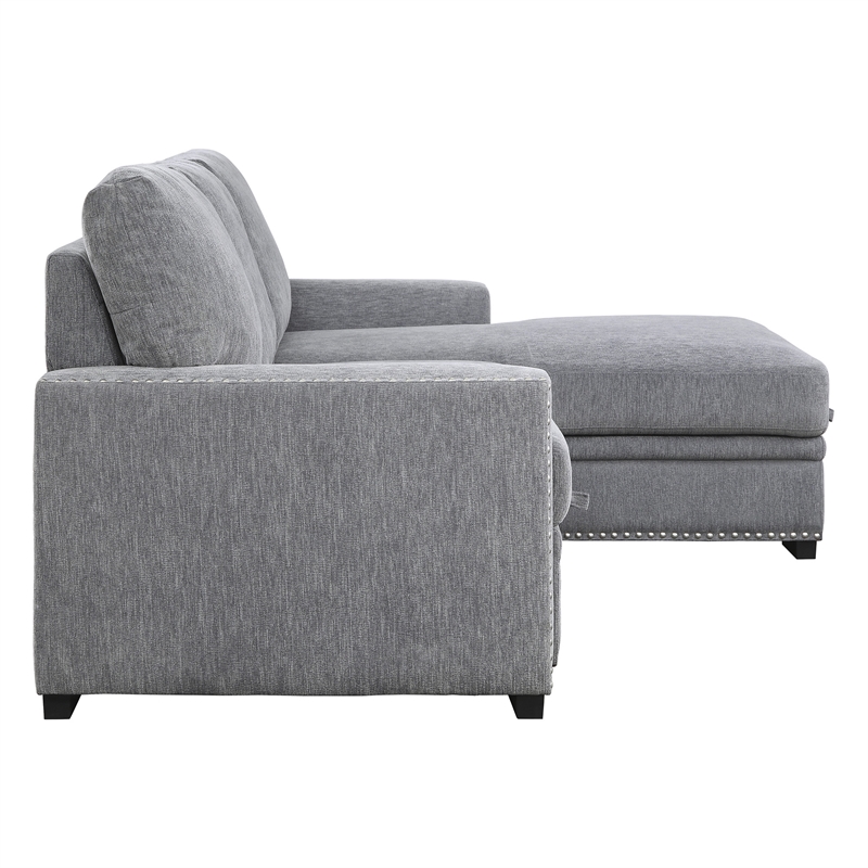 Pemberly Row Chenille Sectional with Pull-Out Bed and Storage in Dark Gray