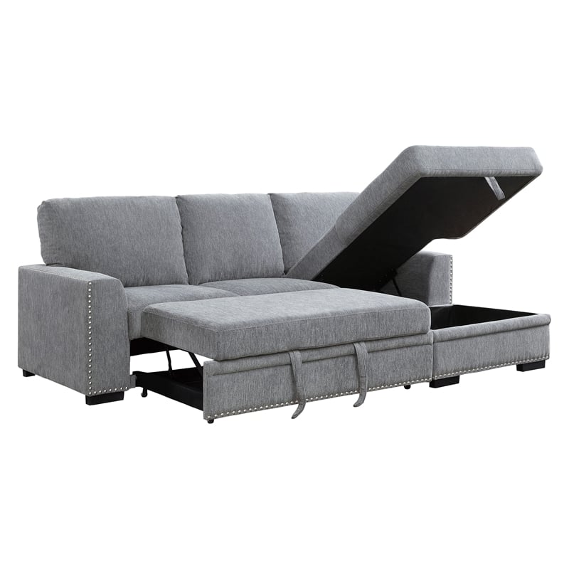 Pemberly Row Chenille Sectional with Pull-Out Bed and Storage in Dark Gray