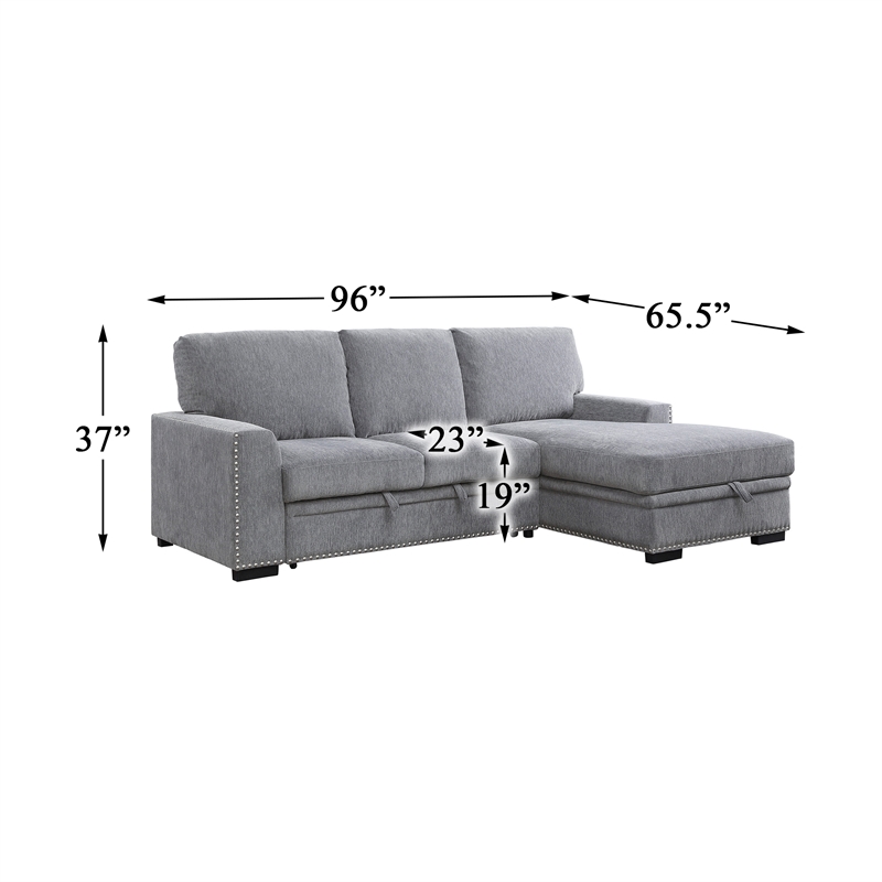 Pemberly Row Chenille Sectional with Pull-Out Bed and Storage in Dark Gray