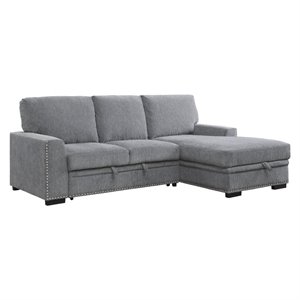 Pemberly Row Chenille Sectional with Pull-Out Bed and Storage in Dark Gray