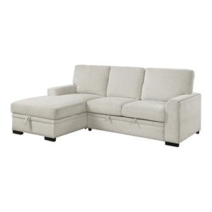 Pemberly Row Chenille Sectional with Left Chaise Pull-Out Bed & Storage in Beige