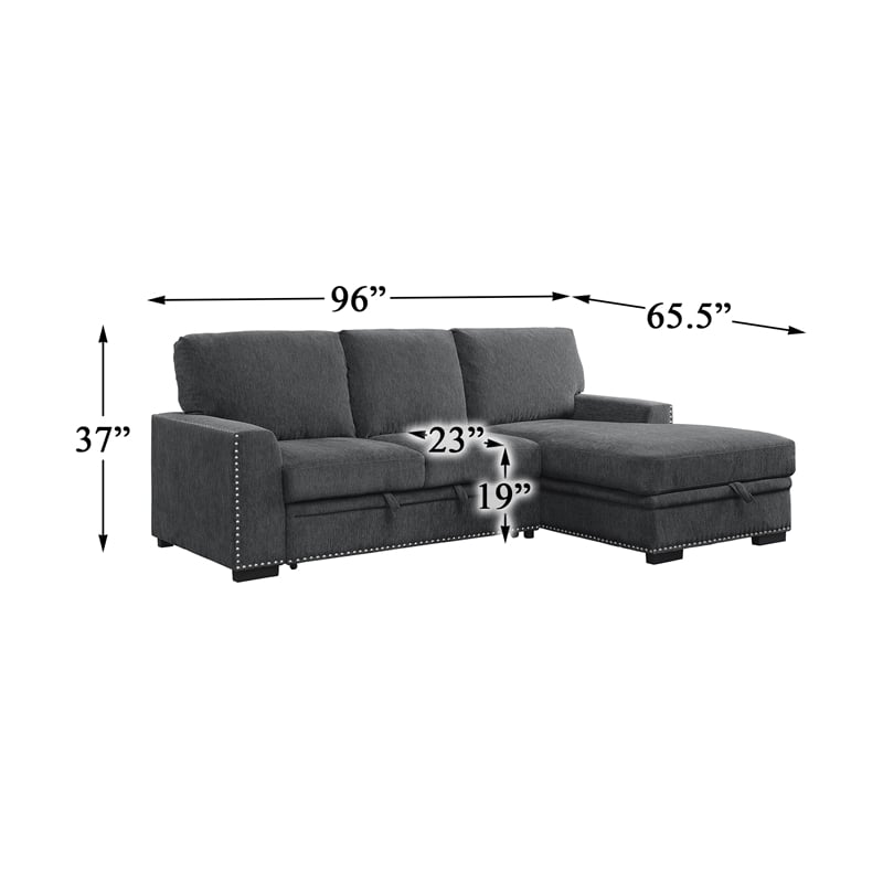 Pemberly Row Chenille Sectional with Right Chaise Pull-Out Bed & Storage in Gray