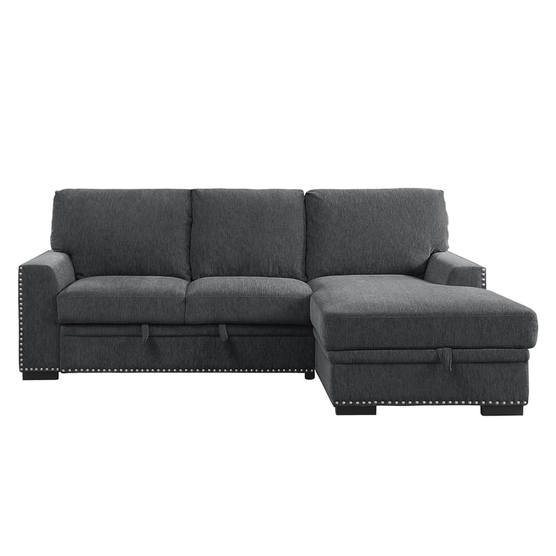 Pemberly Row Chenille Sectional with Right Chaise Pull-Out Bed & Storage in Gray