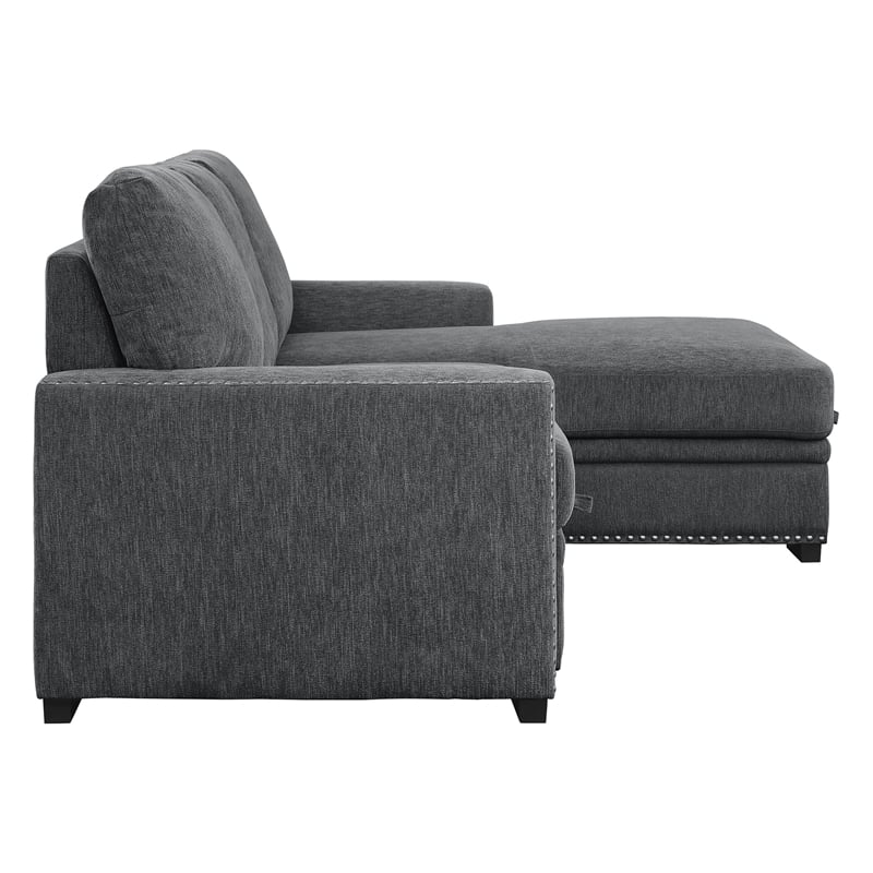 Pemberly Row Chenille Sectional with Right Chaise Pull-Out Bed & Storage in Gray