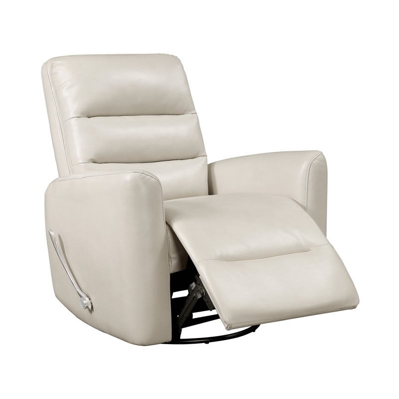 Pemberly Row Faux Leather Swivel Glider Recliner 300 lbs in Beige