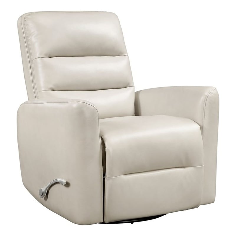Pemberly Row Faux Leather Swivel Glider Recliner 300 lbs in Beige