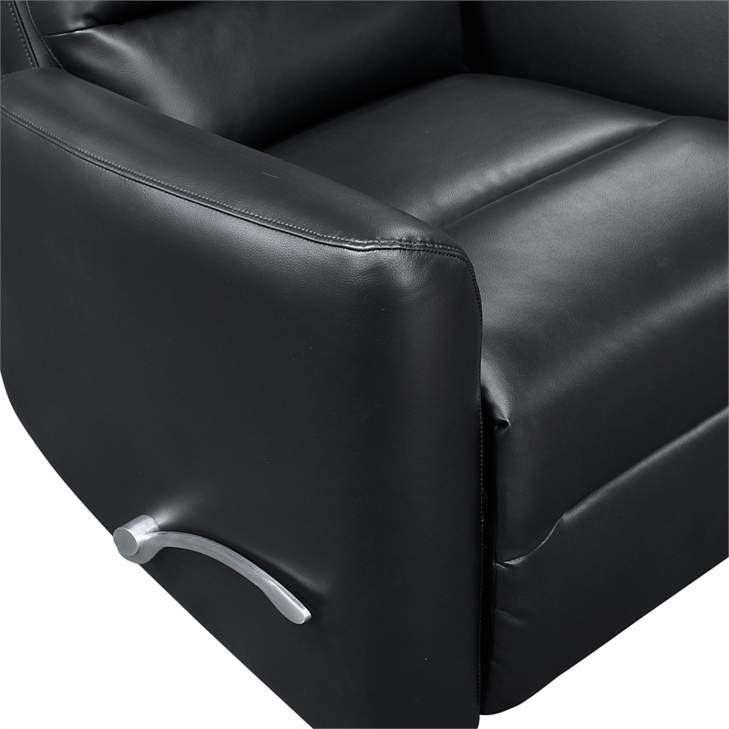 Pemberly Row Faux Leather Swivel Glider Recliner 300 lbs in Black