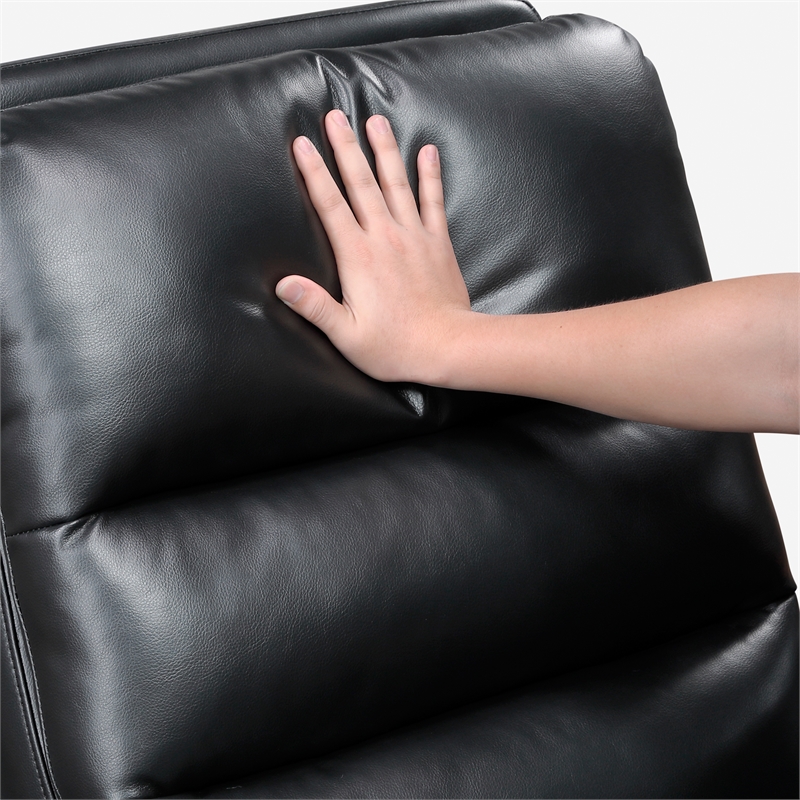 Pemberly Row Faux Leather Swivel Glider Recliner 300 lbs in Black