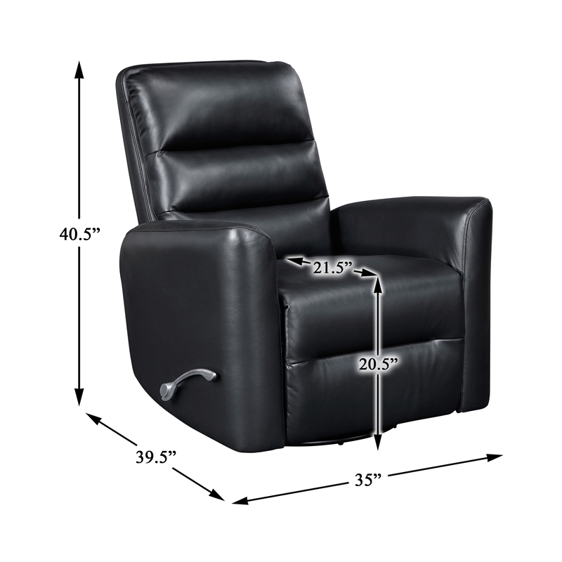 Pemberly Row Faux Leather Swivel Glider Recliner 300 lbs in Black