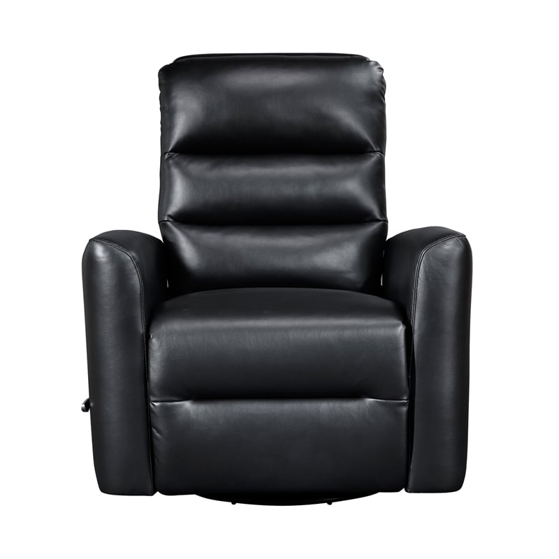 Pemberly Row Faux Leather Swivel Glider Recliner 300 lbs in Black