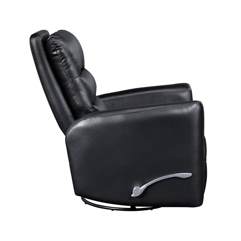 Pemberly Row Faux Leather Swivel Glider Recliner 300 lbs in Black