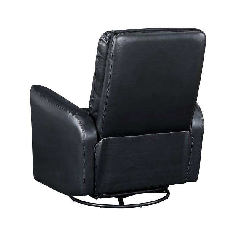 Pemberly Row Faux Leather Swivel Glider Recliner 300 lbs in Black