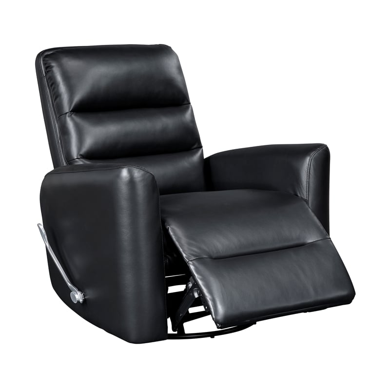 Pemberly Row Faux Leather Swivel Glider Recliner 300 lbs in Black
