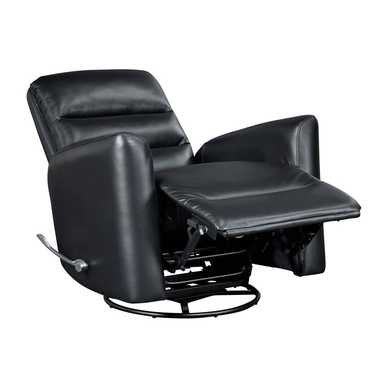 Pemberly Row Faux Leather Swivel Glider Recliner 300 lbs in Black
