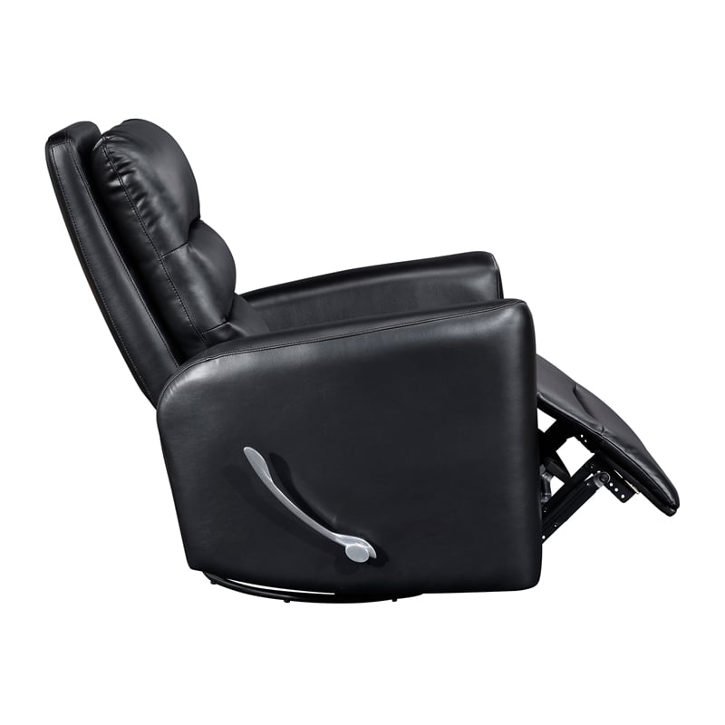 Pemberly Row Faux Leather Swivel Glider Recliner 300 lbs in Black