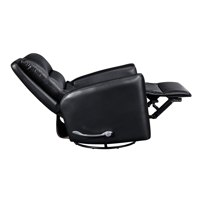 Pemberly Row Faux Leather Swivel Glider Recliner 300 lbs in Black