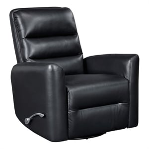 Pemberly Row Faux Leather Swivel Glider Recliner 300 lbs in Black