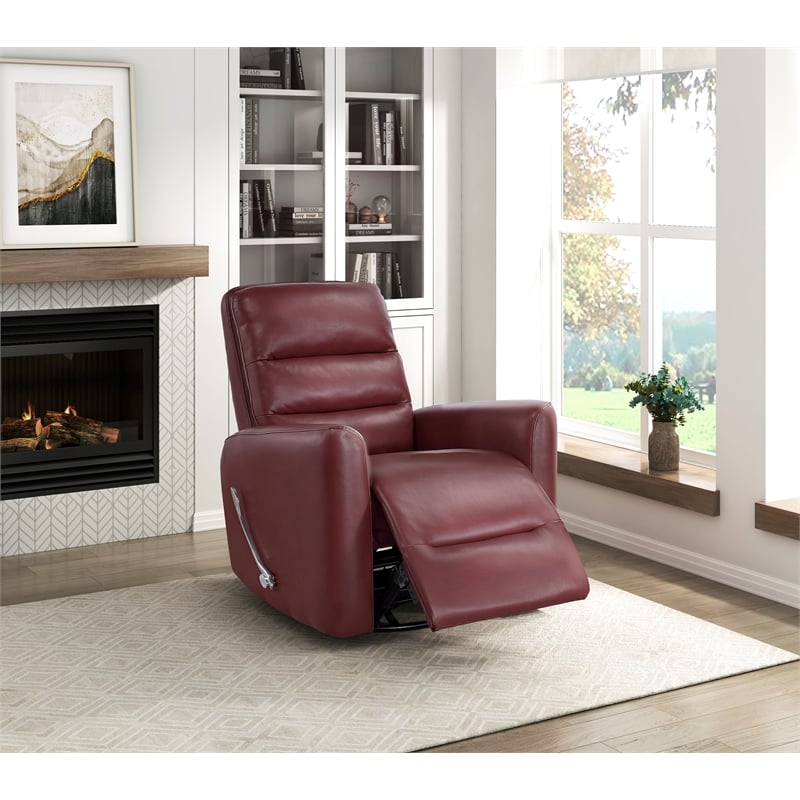 Pemberly Row Faux Leather Swivel Glider Recliner 300 lbs in Red