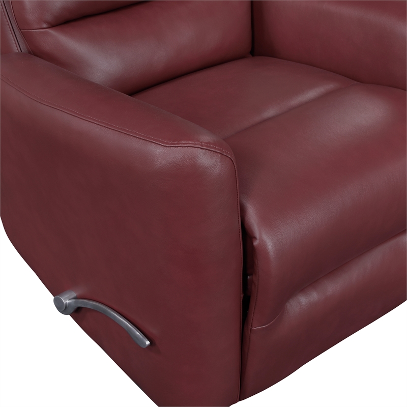 Pemberly Row Faux Leather Swivel Glider Recliner 300 lbs in Red