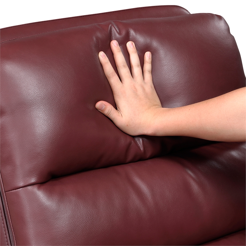 Pemberly Row Faux Leather Swivel Glider Recliner 300 lbs in Red