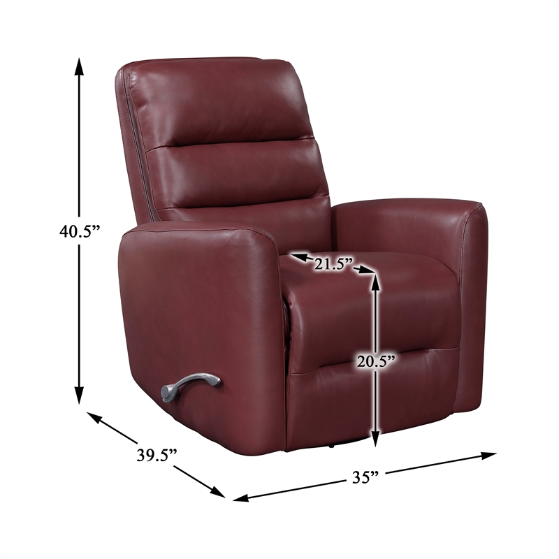 Pemberly Row Faux Leather Swivel Glider Recliner 300 lbs in Red