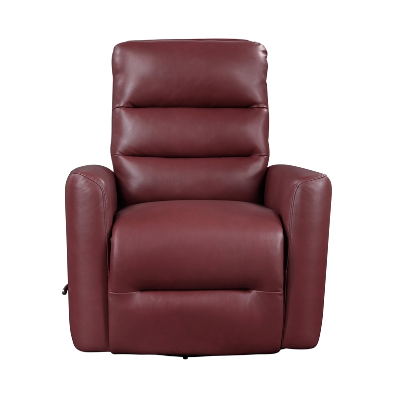 Pemberly Row Faux Leather Swivel Glider Recliner 300 lbs in Red
