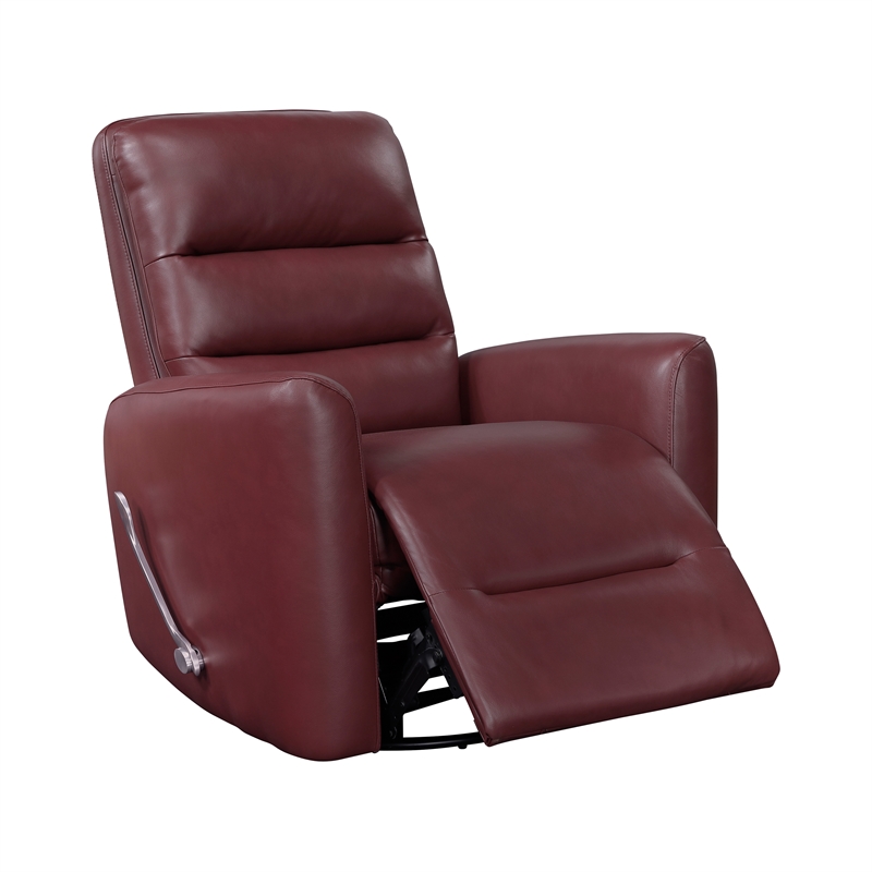 Pemberly Row Faux Leather Swivel Glider Recliner 300 lbs in Red