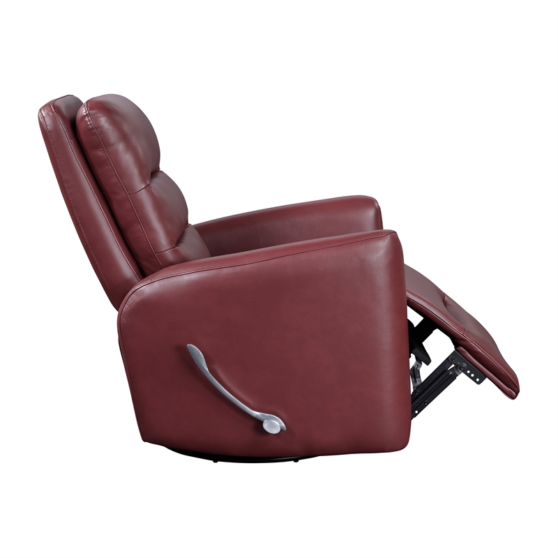 Pemberly Row Faux Leather Swivel Glider Recliner 300 lbs in Red