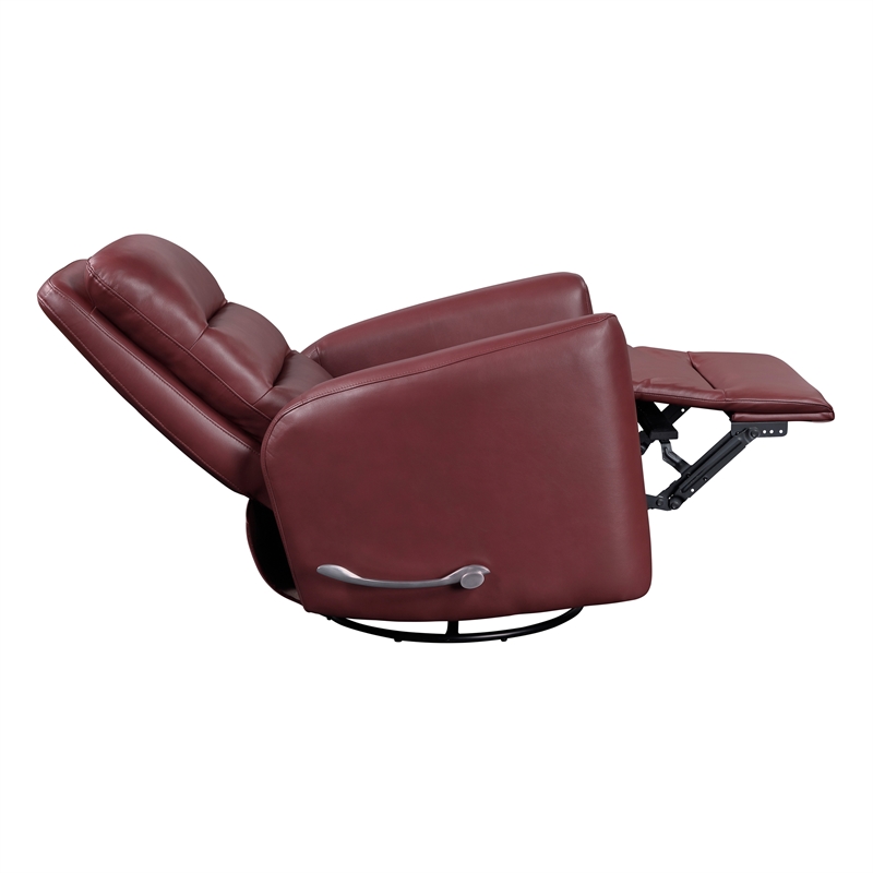 Pemberly Row Faux Leather Swivel Glider Recliner 300 lbs in Red
