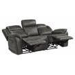 Pemberly Row Microfiber Double Reclining Tufted Sofa with Pillow Arms in Gray