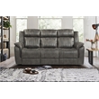 Pemberly Row Microfiber Double Reclining Tufted Sofa with Pillow Arms in Gray