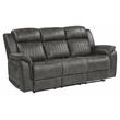 Pemberly Row Microfiber Double Reclining Tufted Sofa with Pillow Arms in Gray