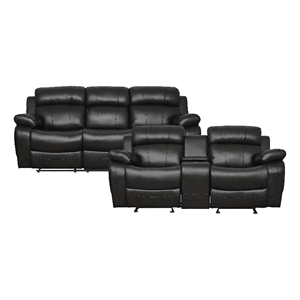 Pemberly Row 2-Piece Manual Reclining Sofa Set with Cup Holders in Black