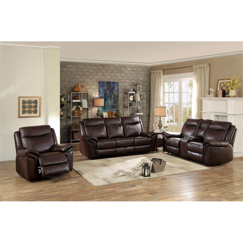 Pemberly Row Double Glider Reclining Love Seat with Console in Dark Brown