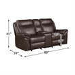 Pemberly Row Double Glider Reclining Love Seat with Console in Dark Brown