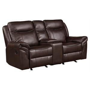 Pemberly Row Double Glider Reclining Love Seat with Console in Dark Brown
