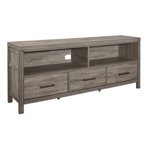 Pemberly Row 66&quot Wood TV Stand with 3 Drawers & Media Storage in Weathered Gray