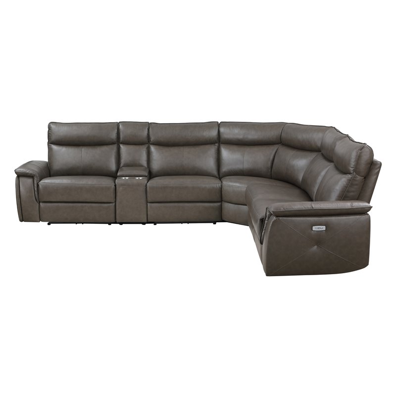 Pemberly Row 6-Piece Power Reclining Sectional with USB & Console in Brown