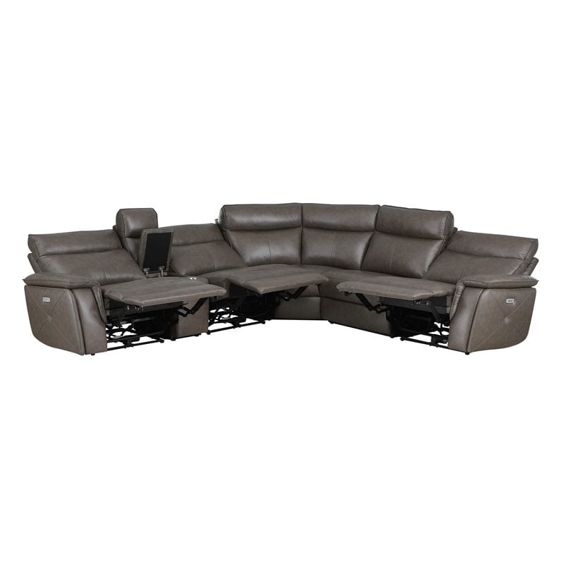 Pemberly Row 6-Piece Power Reclining Sectional with USB & Console in Brown