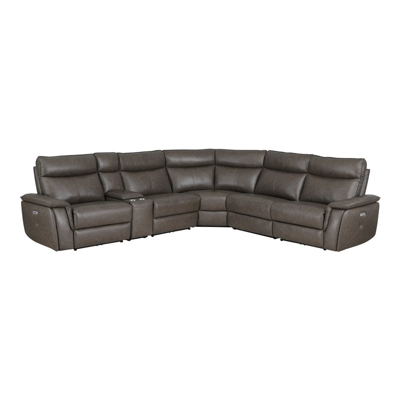 Pemberly Row 6-Piece Power Reclining Sectional with USB & Console in Brown