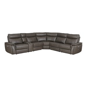 Pemberly Row 6-Piece Power Reclining Sectional with USB & Console in Brown
