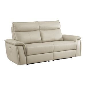 Pemberly Row 80&quot Leather Power Reclining Loveseat with USB in Taupe